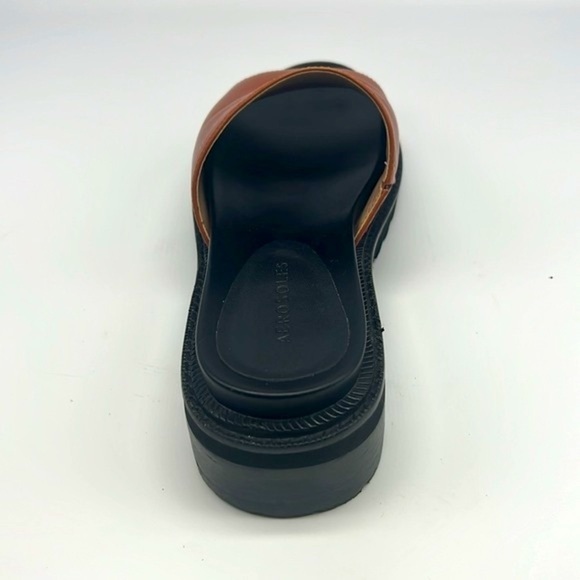 Aerosoles - Lucas Brown Leather Open Toe Chunky Black Soles Slide Sandals Size 8 - Picture 13 of 15